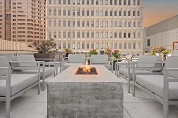 Rooftop fire pit lounge at sky on main